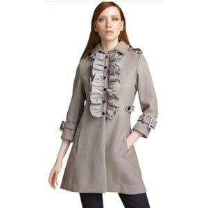 Anthropologie Manoush Ruffle Grey Wool Coat Sz4
